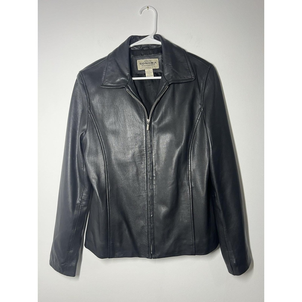 VTG Sonoma Jean Company Black Lambskin Leather Full Zip Lined Jacket - Size M